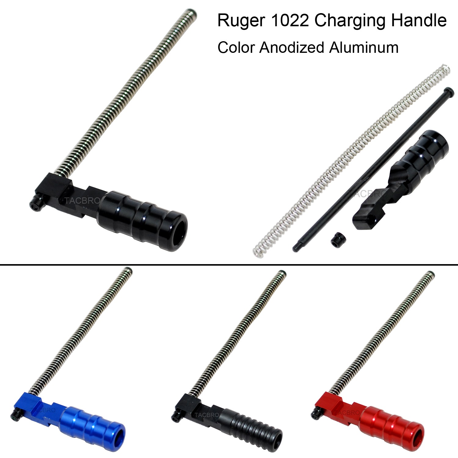 Ruger 1022 10-22 Extended Grooved Round Charging Handle Silver Anodized Aluminum 