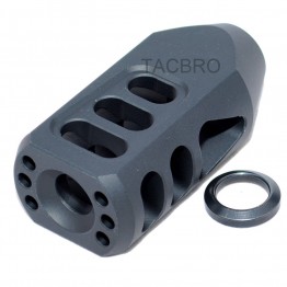 Black Anodized Aluminum Tanker Style Muzzle Brake 1/2x36 Thread Pitch for 9MM