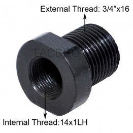 14x1 LH Female to 3/4x16 Male Muzzle Thread Adapter, Convert 14x1LH to 3/4x16
