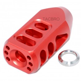 Red Anodized Aluminum Tanker Style Muzzle Brake 1/2x28 Thread Pitch for 9MM