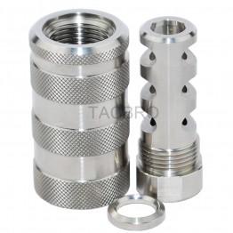 STAINLESS STEEL 9MM Muzzle Brake 1/2x36 & STAINLESS STEEL 13/16-16 Threaded Sleeve Sound Forwarder