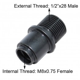 M8x.75 to 1/2x28 Muzzle Thread Adapter, Covert M8x0.75 to 1/2x28 TPI w/Protector