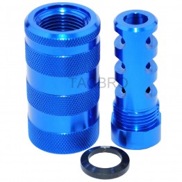 Blue Anodized 14x1 LH Muzzle Brake for 7.62x39 + 13/16x16 Sleeve Sound Forward