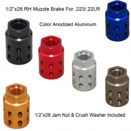 Aluminum 1/2"x28 RH TPI Muzzle Brake Compensator For .223 .22LR Color Variation