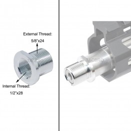 Silver Anodized Aluminum Muzzle Adapter Convert 1/2x28 TPI to 5/8x24 TPI