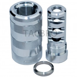 Silver Anodized Aluminum 5/8"x24 Muzzle Brake + 13/16-16 Sleeve Sound Forwarder