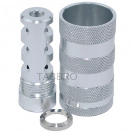 Silver Muzzle Brake 1/2x28 TPI & 13/16-16 Threaded Sound Forwarder /w Washer