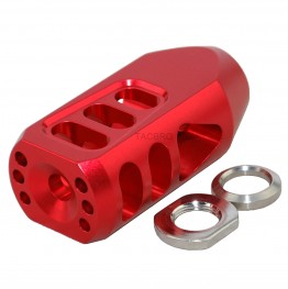 223 Red Aluminum 1/2x28 RH Thread Pitch Tanker Style Muzzle Brake for .223 .22LR